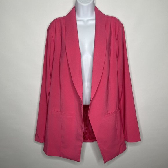 torrid Jackets & Coats Torrid Pink Crepe Longline Open Front Blazer